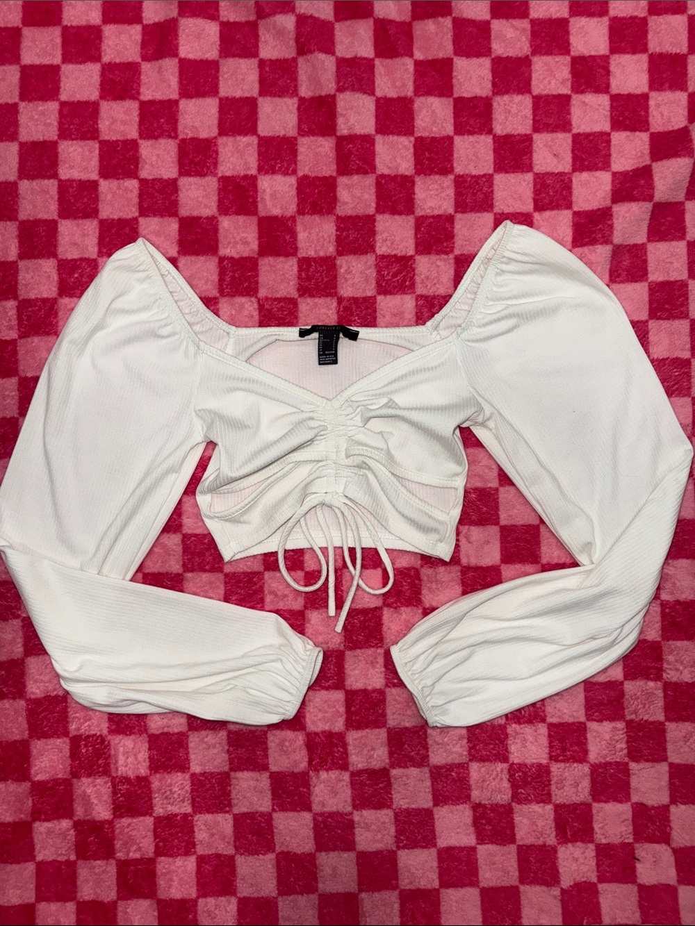 Forever 21 White Adjustable Ruched Puff-Sleeve Crop Top